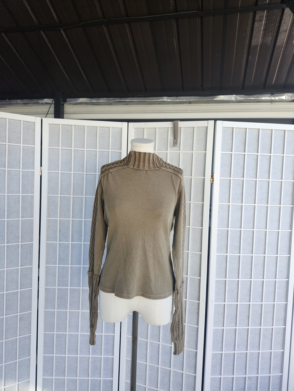 We The Free Taupe Ribbed Mock Neck Top